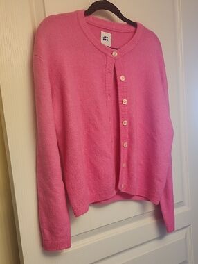 JoyLab Pink Button-Front Crewneck Cardigan